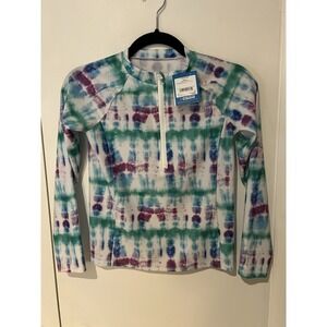 NWT DSG Girls' Long Sleeve Rash Guard Top Size Large Watercolor 1/2 Zip Sun